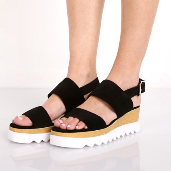 Sol Sana Traci chunky black suede wedge sandals w ankle strap - Picture 7 of 8